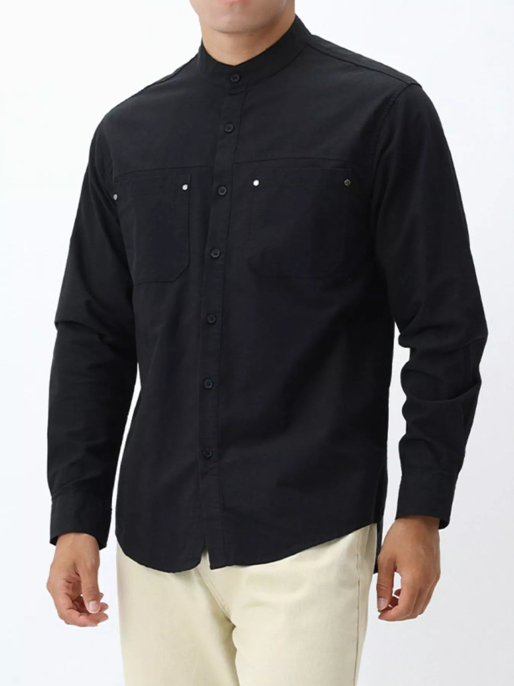 Men's Plus Size Casual Long Sleeve Shirt with Double Chest Pockets