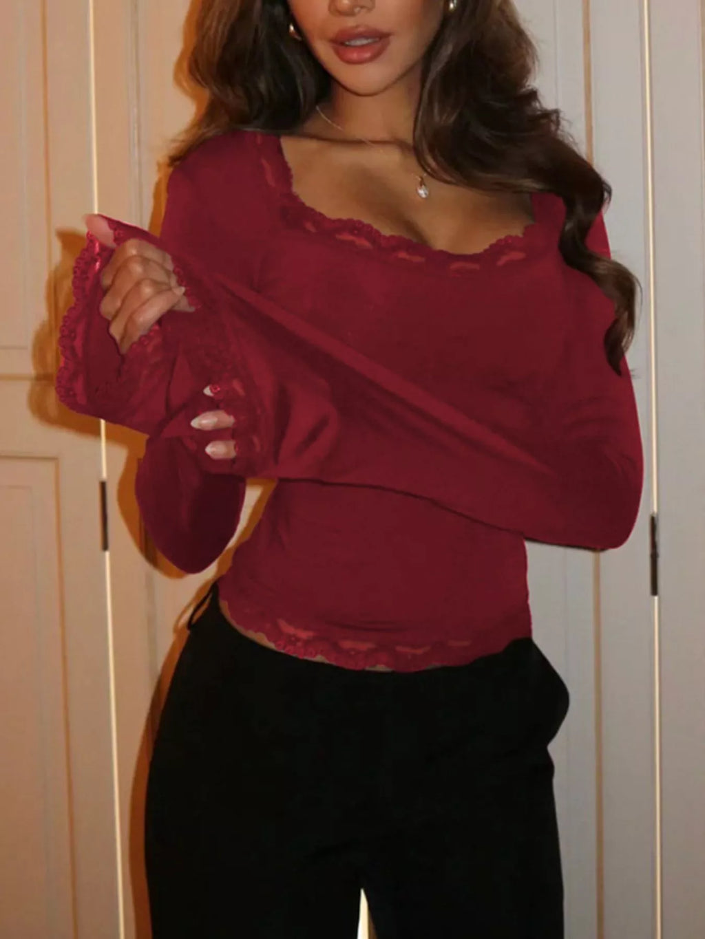 Lace Trim Long Sleeve T-Shirt