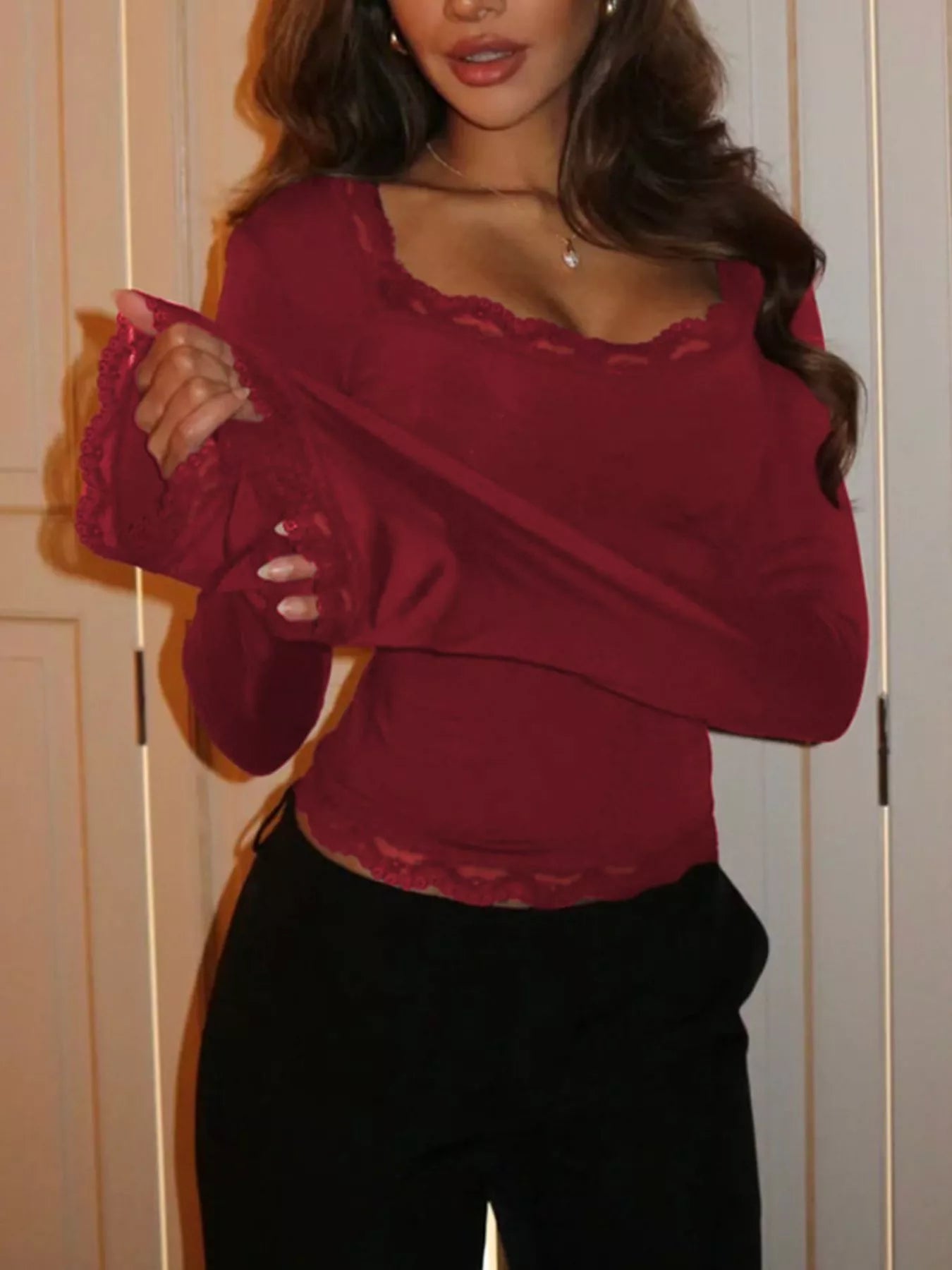 Lace Trim Long Sleeve T-Shirt