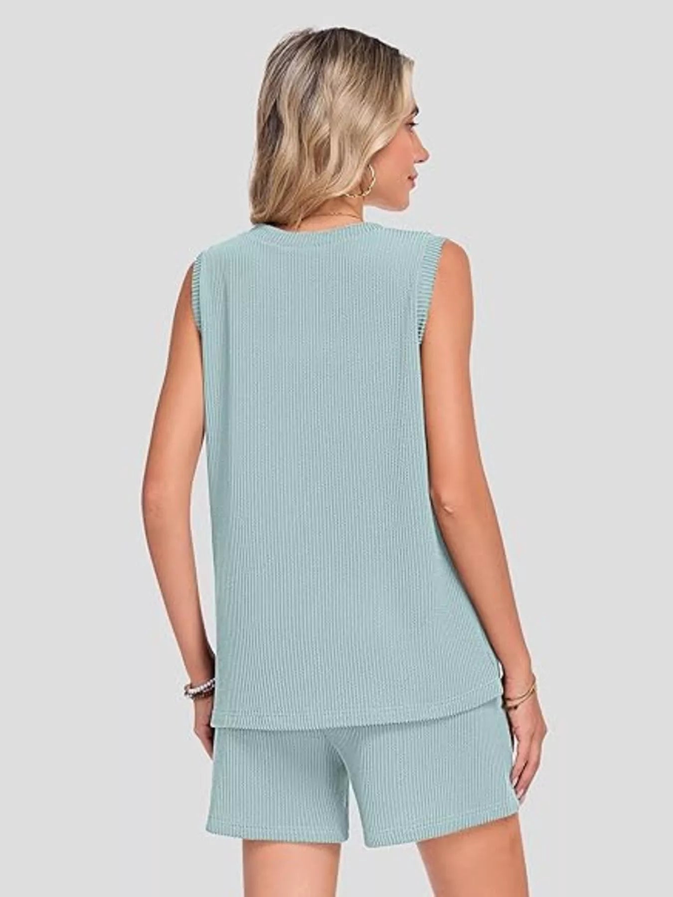 Casual Ribbed Knit Sleeveless Top and Shorts Set