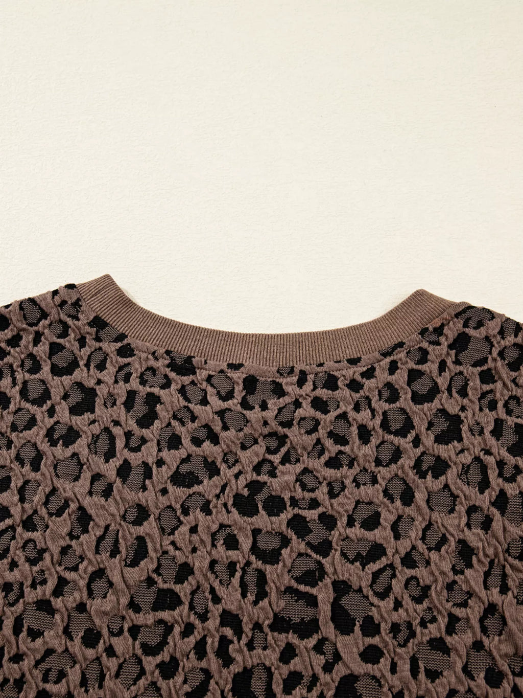 Ribbed Trim Leopard Print Long Sleeve Top