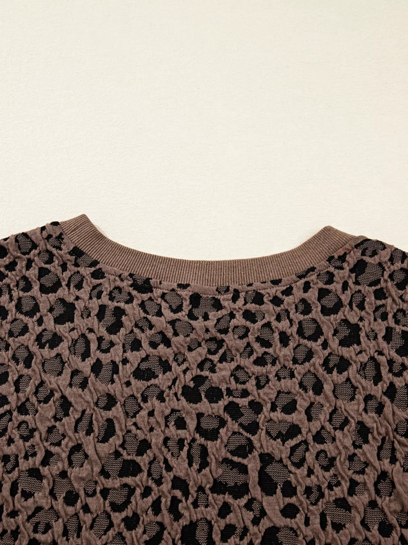 Ribbed Trim Leopard Print Long Sleeve Top