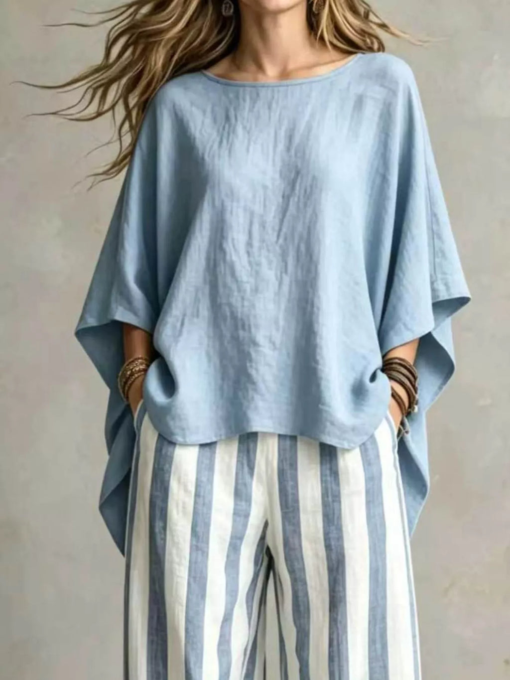 Full Size Solid Color Top and Pants Set Plus Size