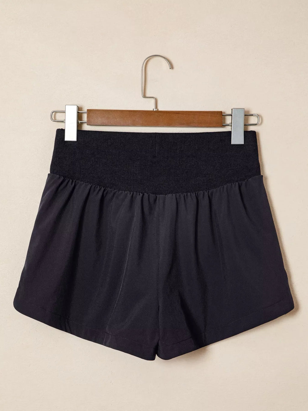 Solid Color Ribbed Patchwork High Waist Athletic Shorts