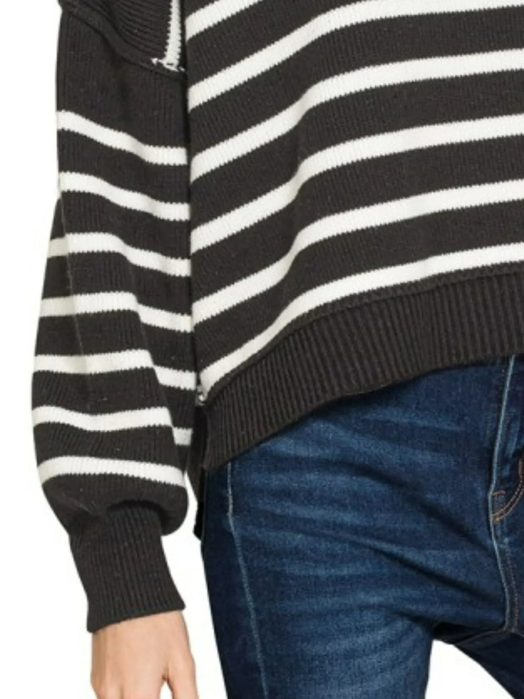 Zenana Exposed Seam Striped Oversized Sweater