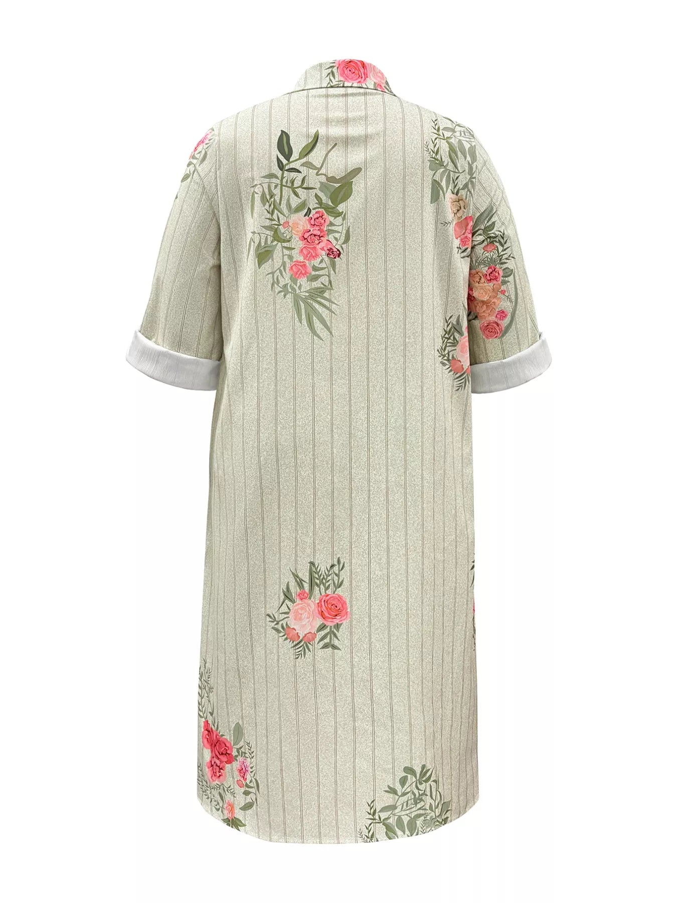 Plus Size Floral Striped Button-Down Midi Shirt Dress