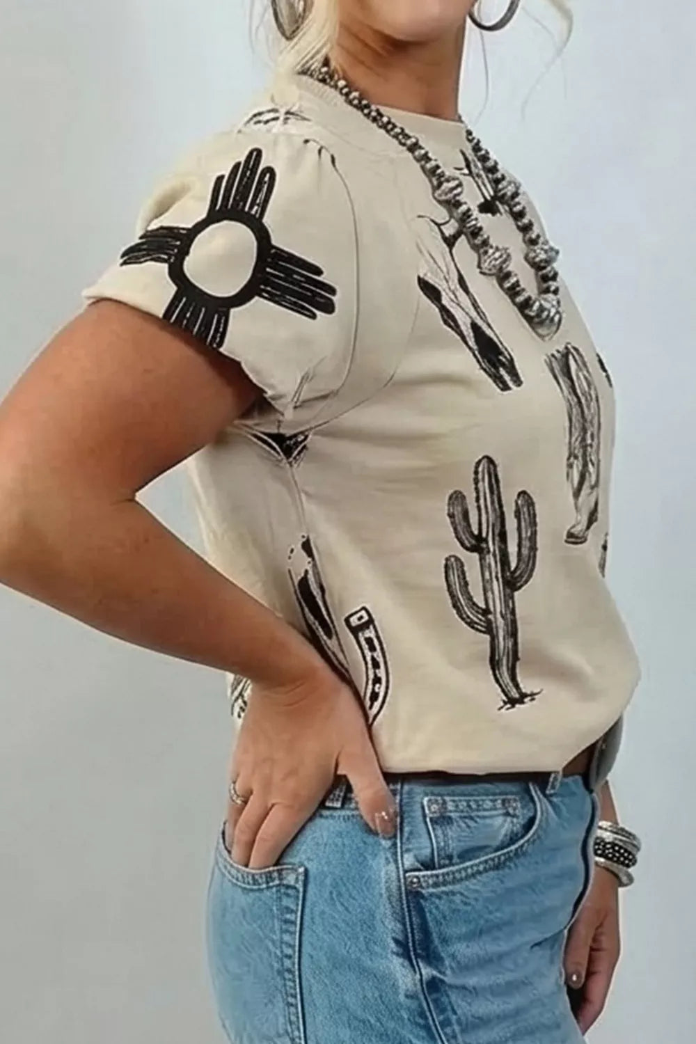 Western Print Short Sleeve T Shirt