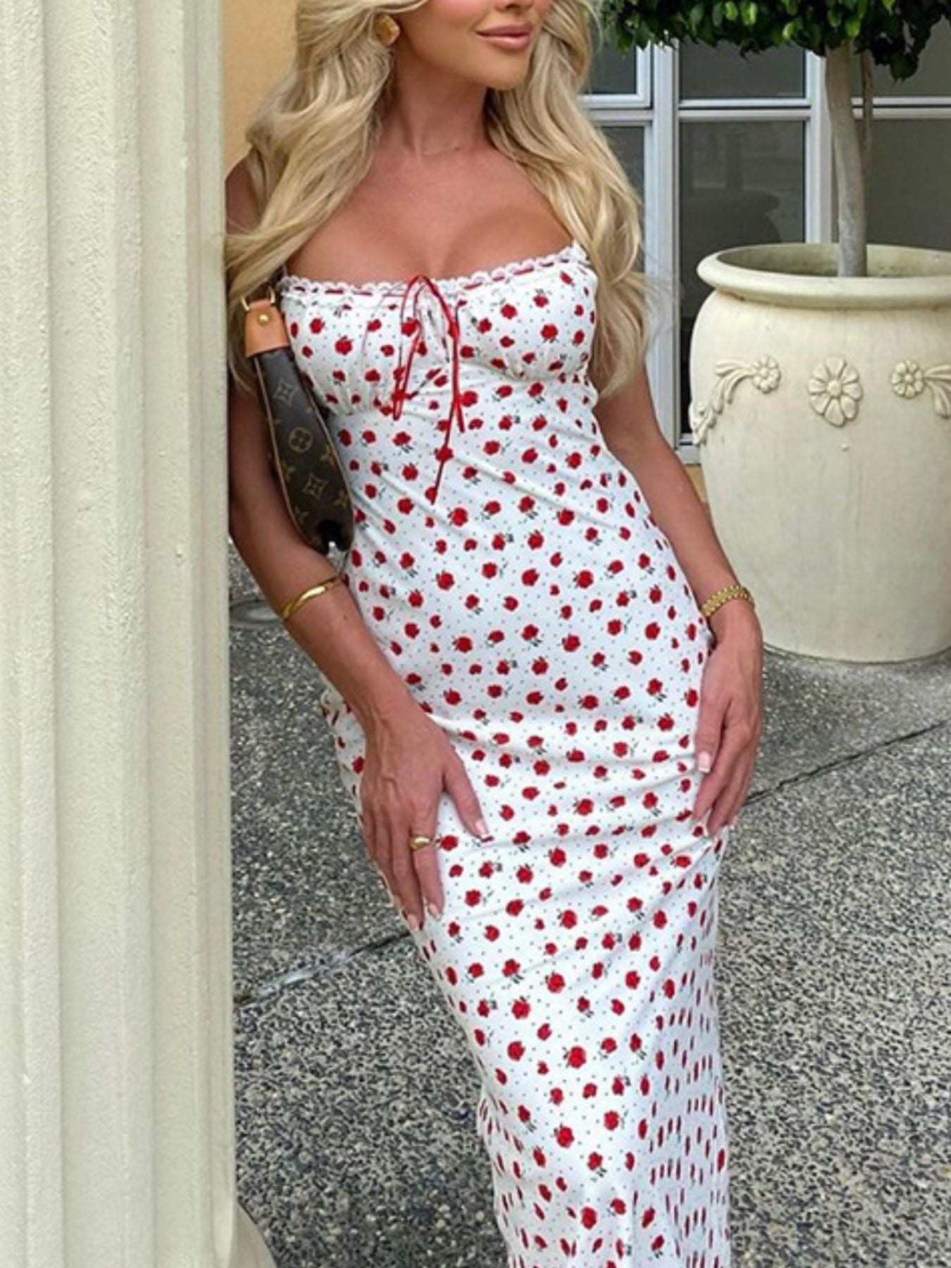 Floral Print Lace Trimmed Cami Dress