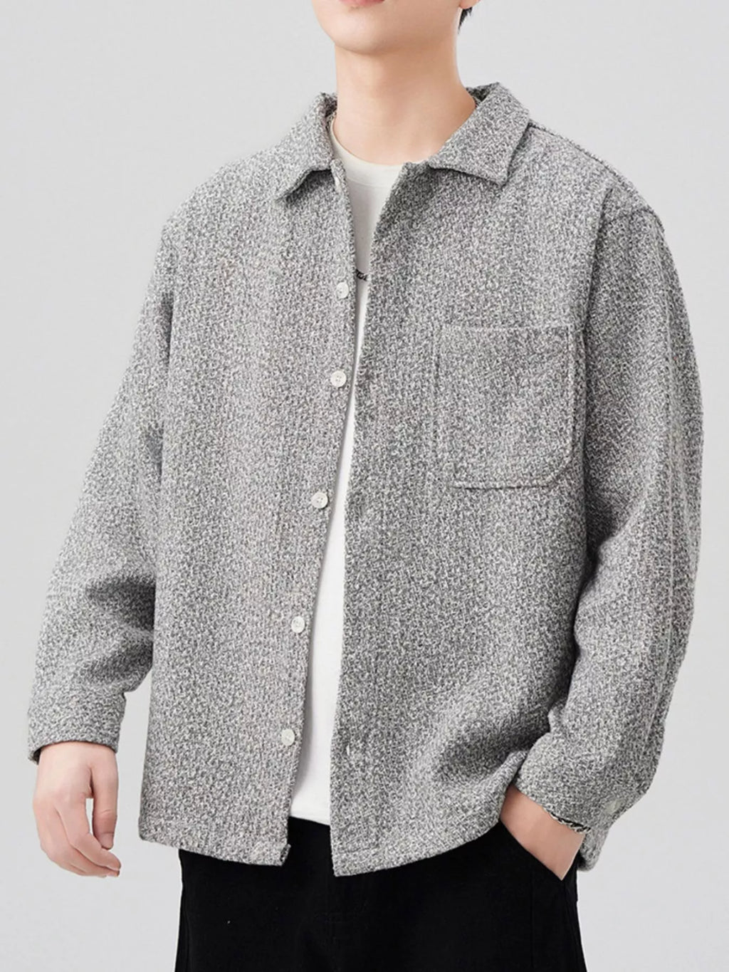 Men's Plus Size Button Up Long Sleeve Shacket