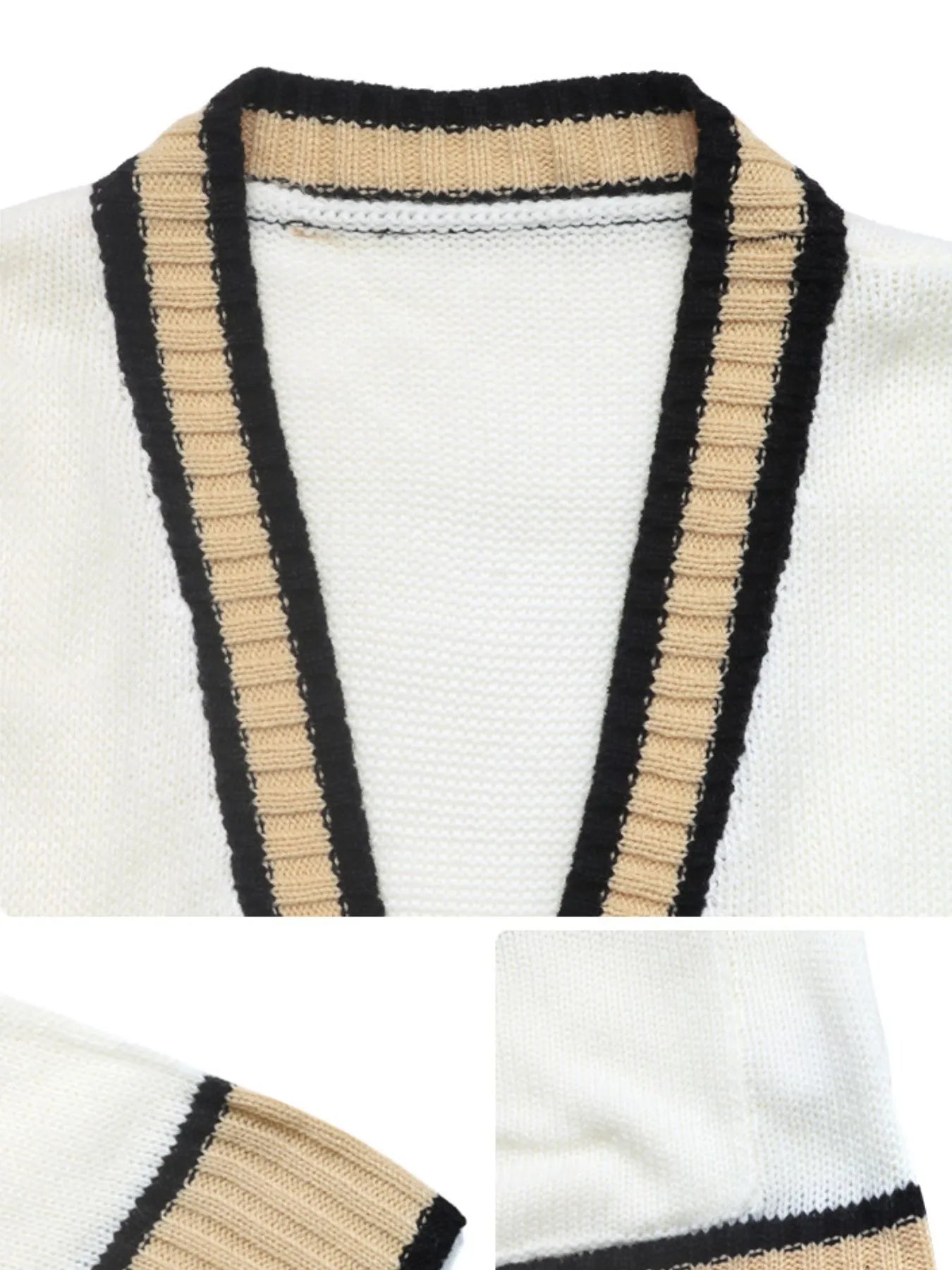 Contrast Trim Button Up Knit Cardigan