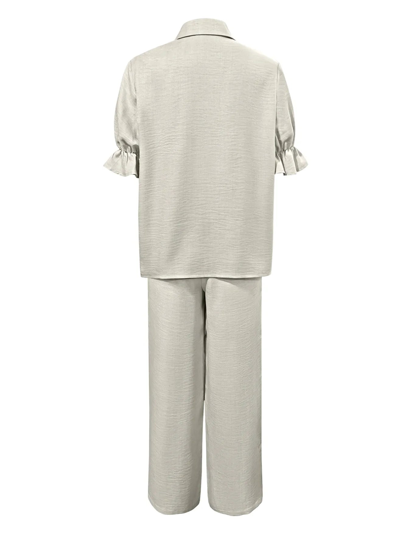 Plus Size Button-Down Shirt and Wide-Leg Pants Set