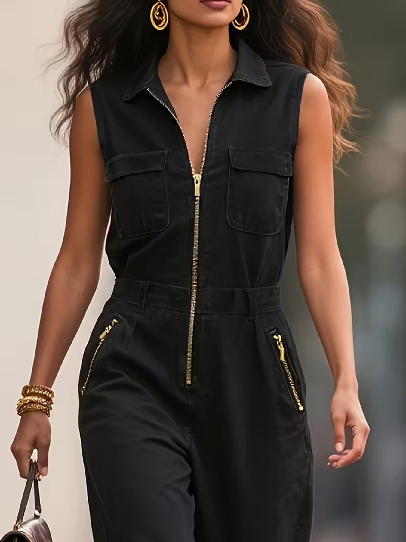 Sleeveless Zip-Up Jumpsuit