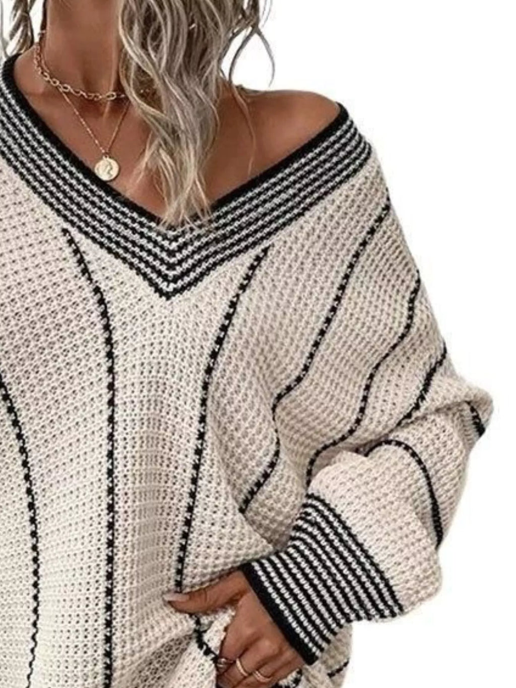 Full Size V-Neck Textured Knit Sweater Plus Size