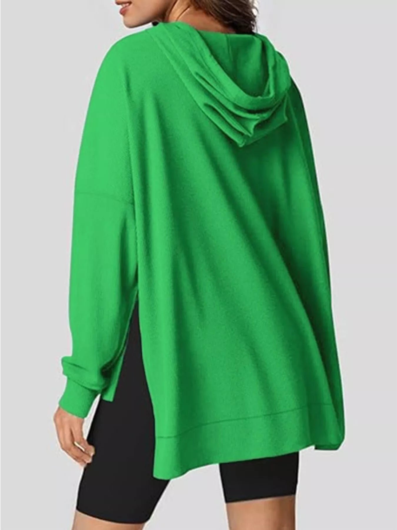 Oversized Drawstring Side Slit Hoodie