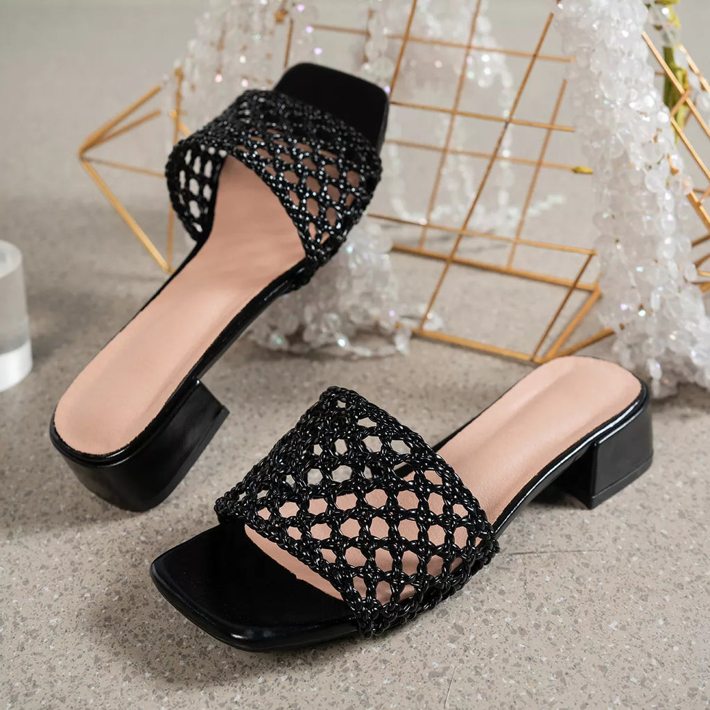 Woven Block Heel Sandals