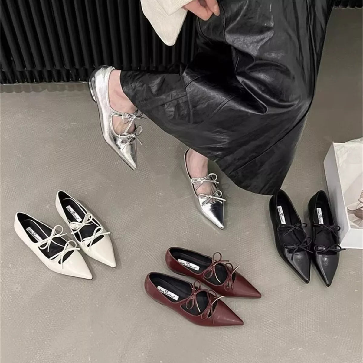 Bow Point Toe Block Heels Pumps