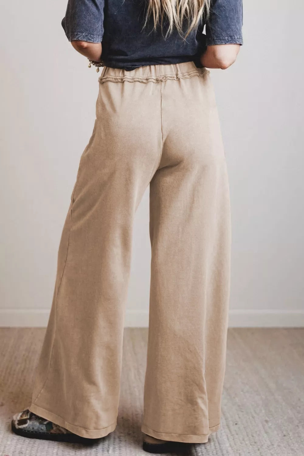 Mineral Wash Drawstring Retro High Waist Wide Leg Western Pants
