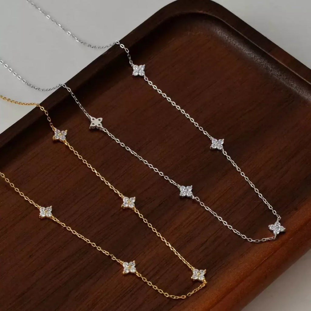 925 Sterling Silver Clover Charm Necklace
