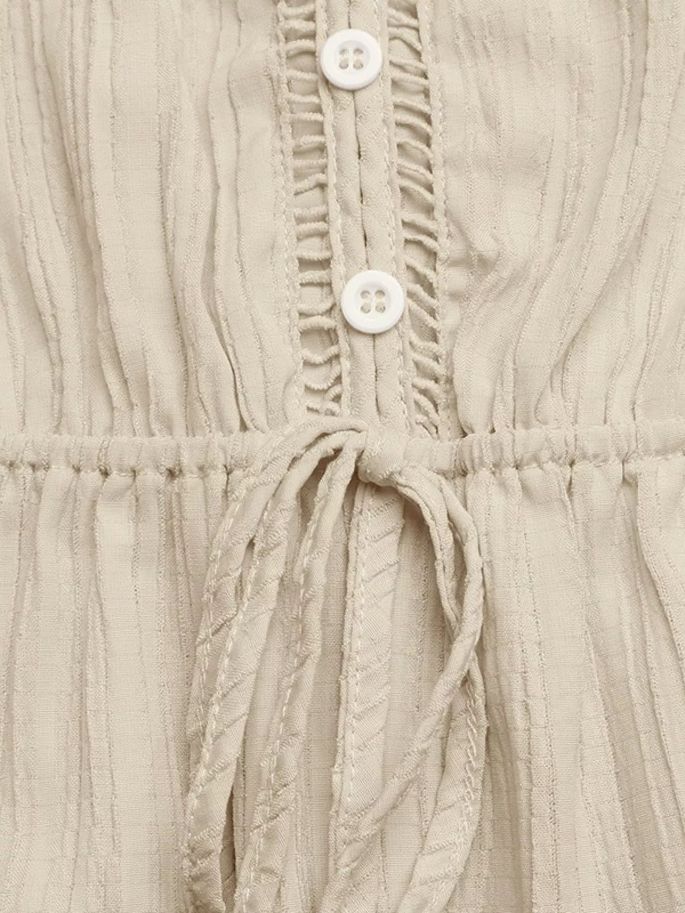 V-Neck Drawstring Waist Wide Leg Jumpsuit