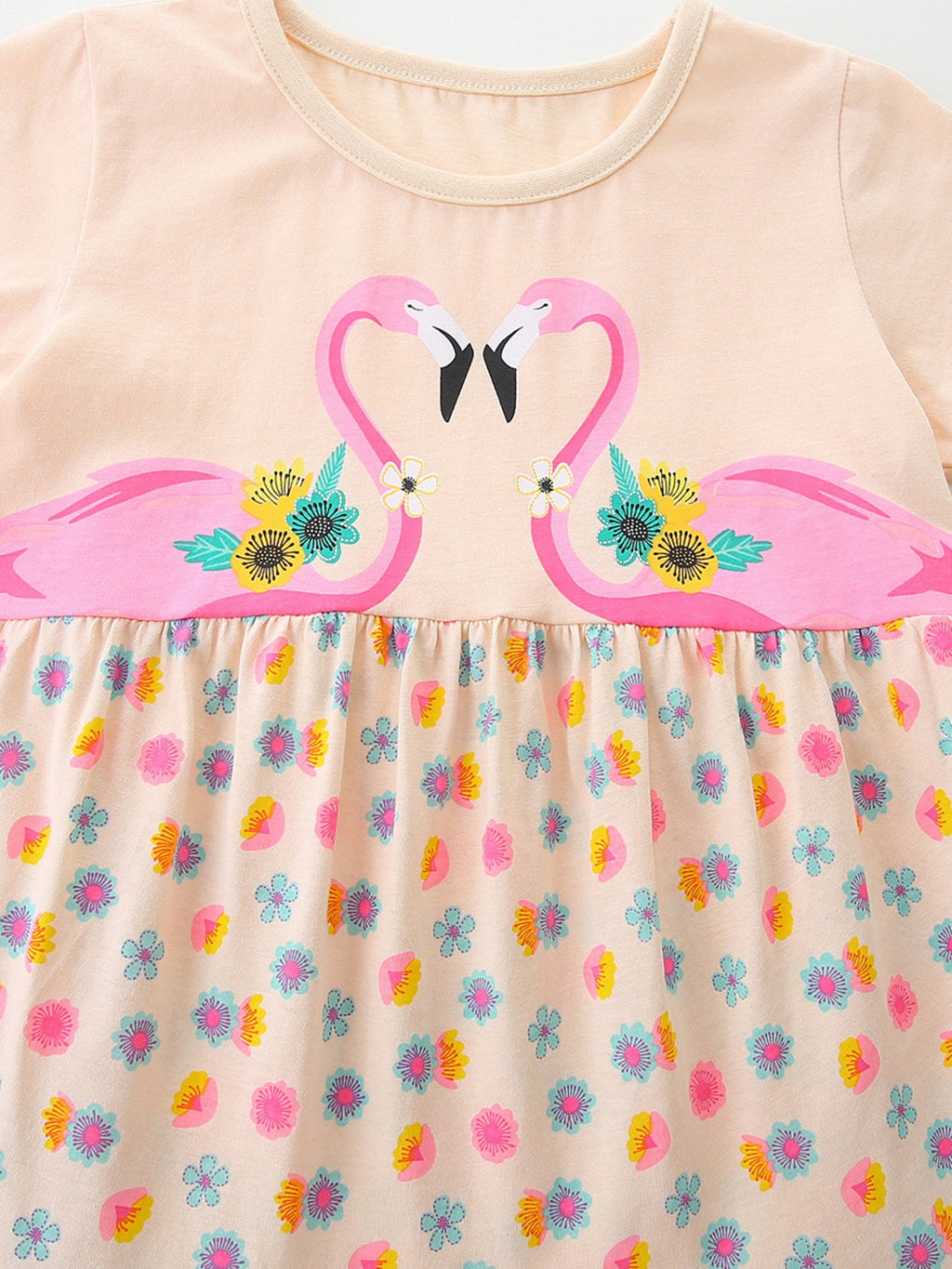 Children's Flamingo Print Tiered Casual Dress