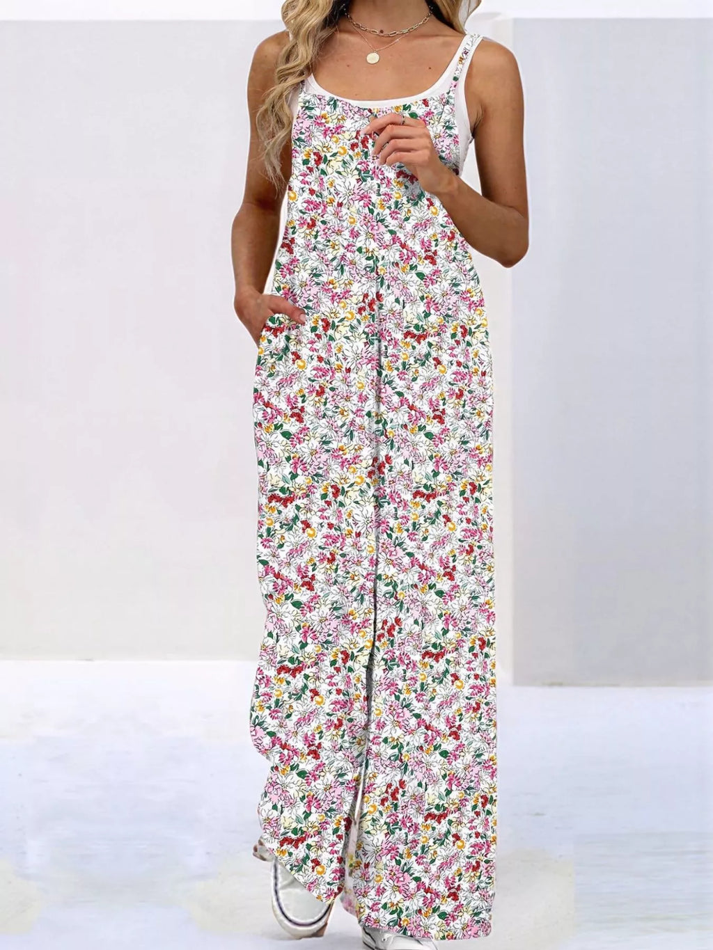 Full Size Floral Print Wide Leg Casual Jumpsuit Plus Size