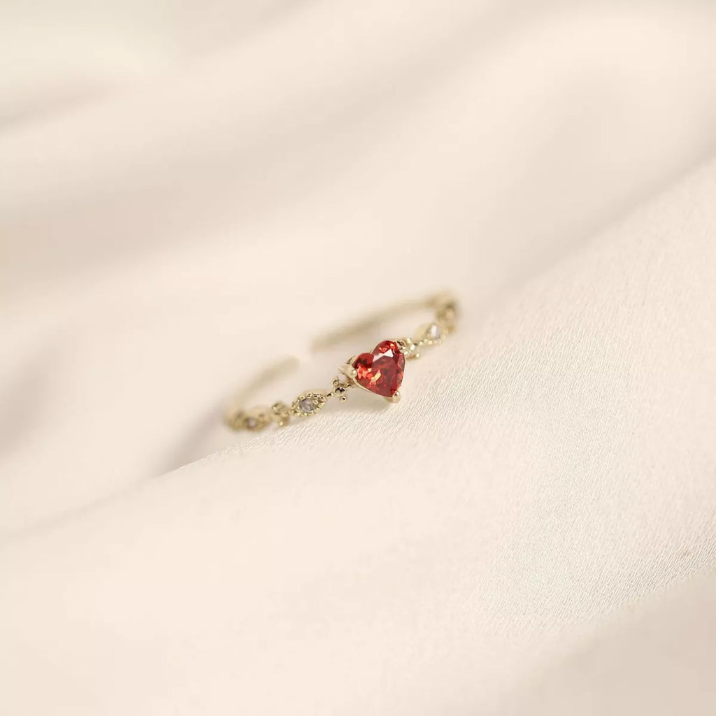 925 Sterling Silver Zircon Heart Open Ring