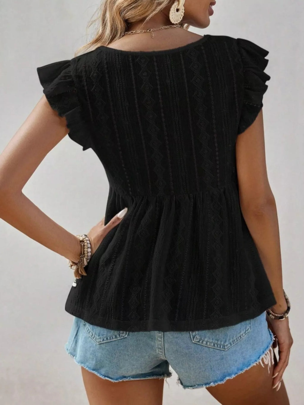 Ruffle Sleeve V-Neck Blouse