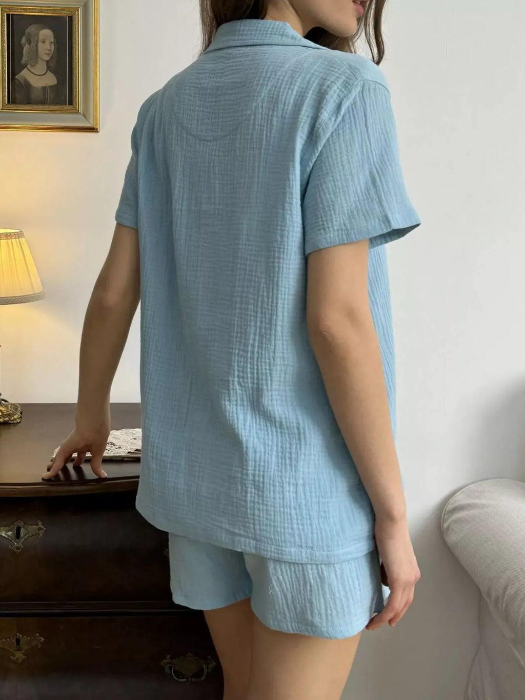 Button Up Short Sleeve Shirt and Shorts Set