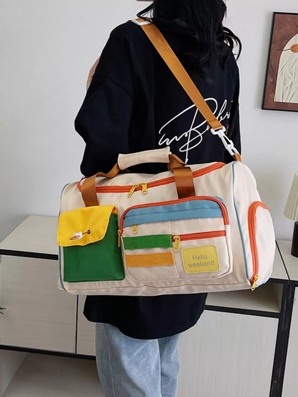Multi-Pocket Color-Block Travel Bag