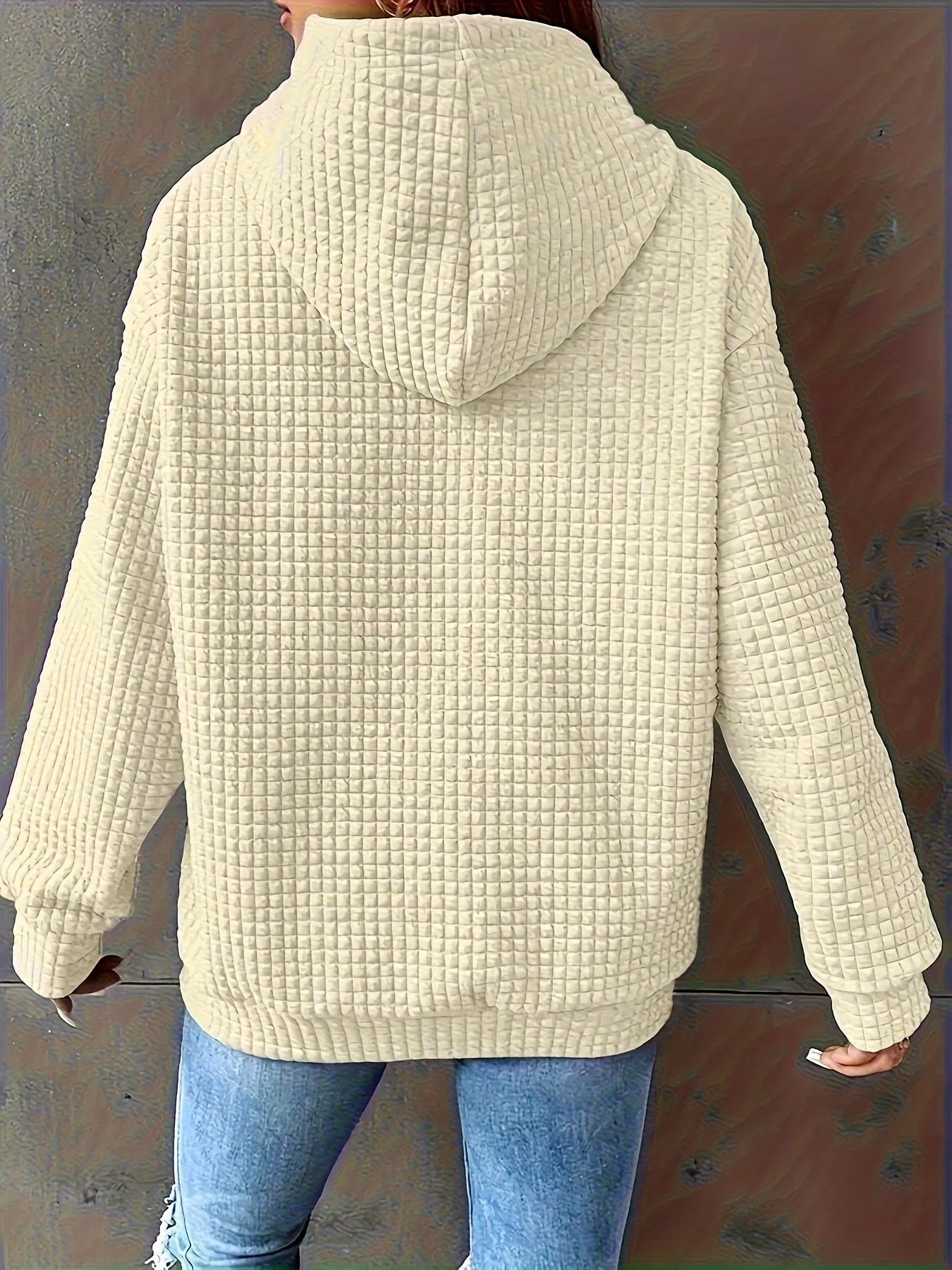 Textured Knit Drawstring Hoodie