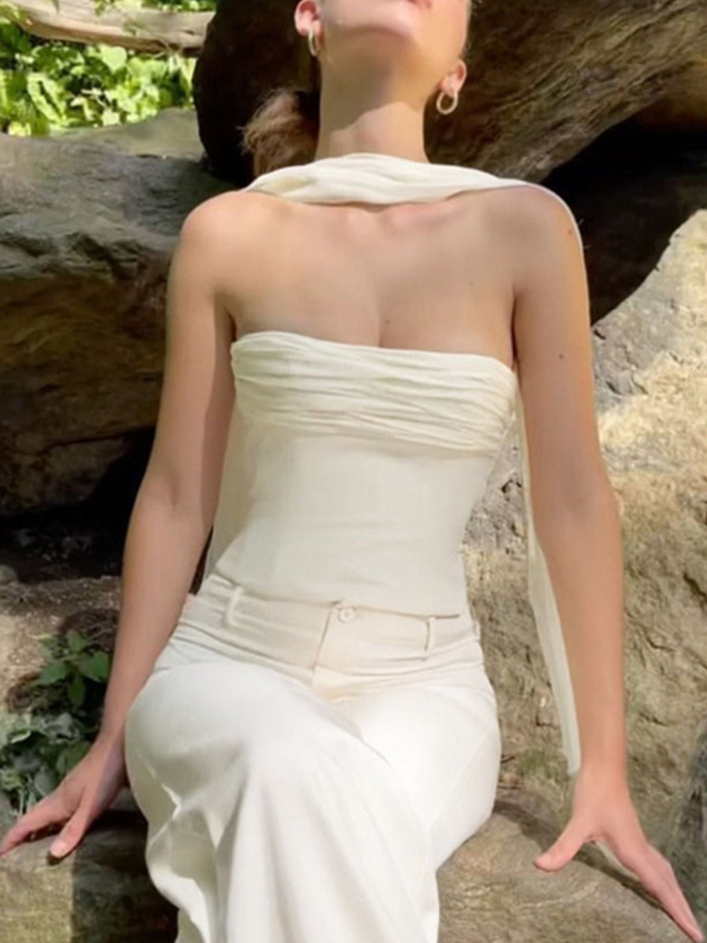 Ruched Tube Top with Scarf