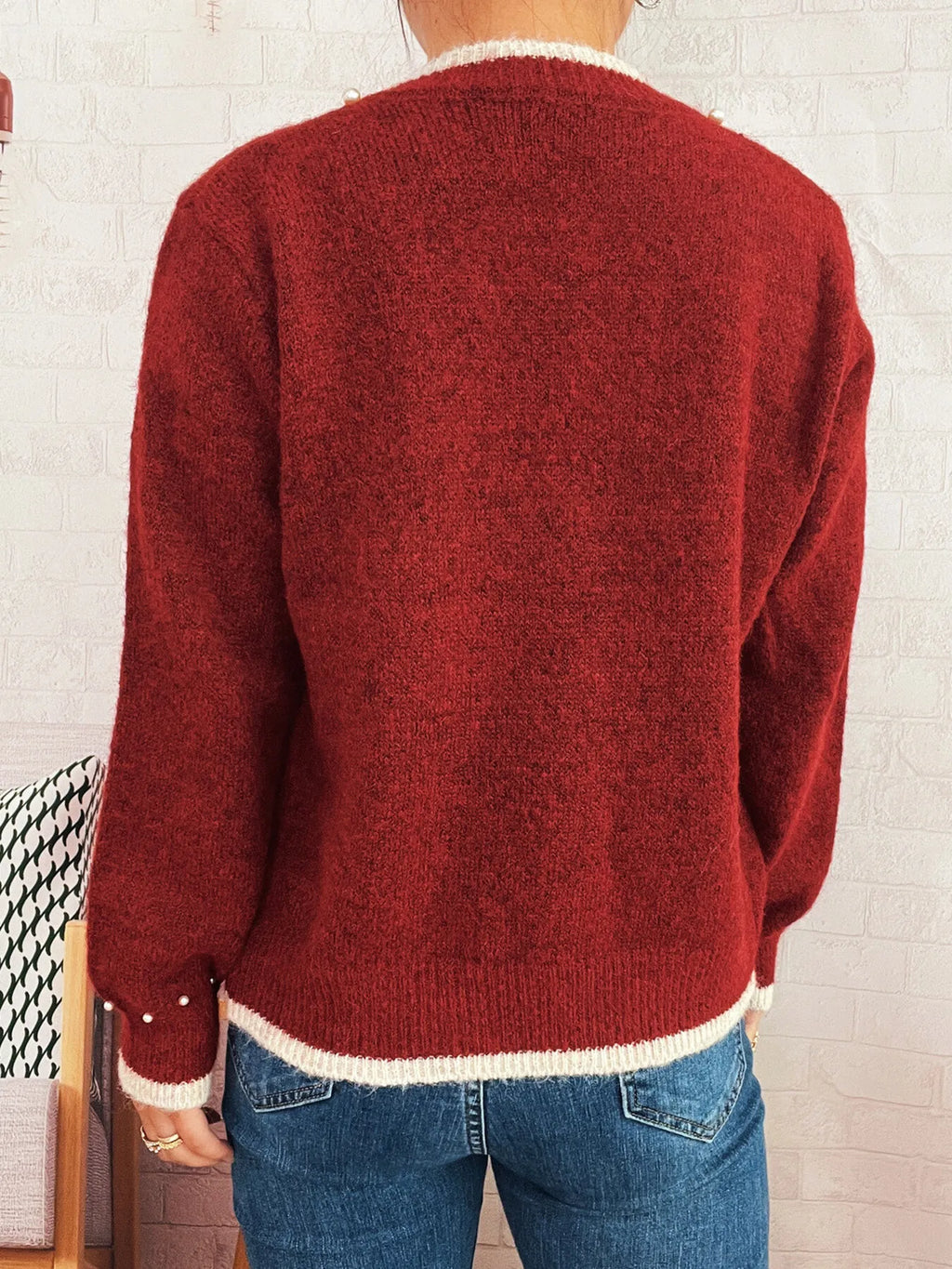 Pearl Embellished Button-Front Cardigan