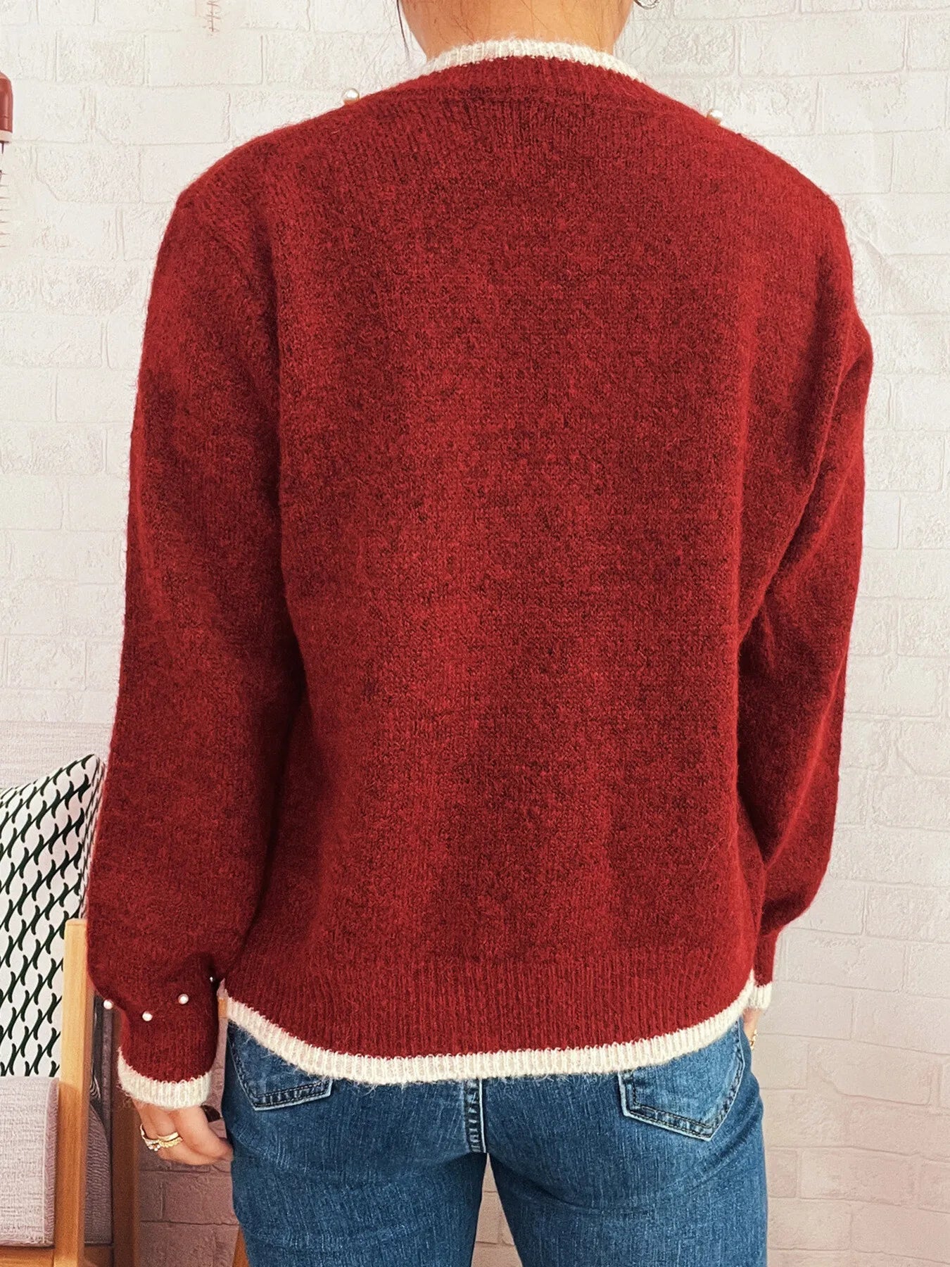 Pearl Embellished Button-Front Cardigan