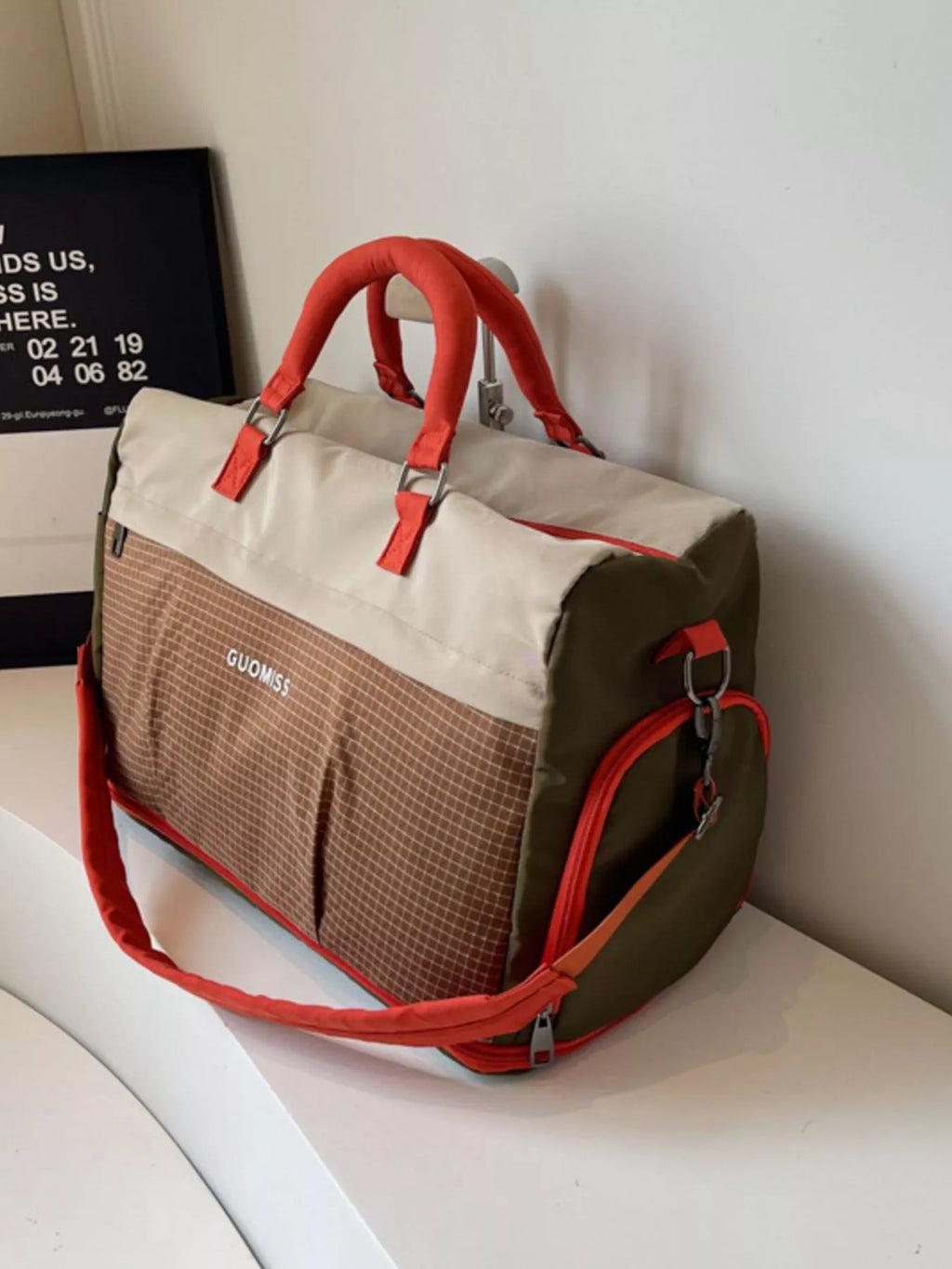 Plaid Travel Bag with Detachable Strap