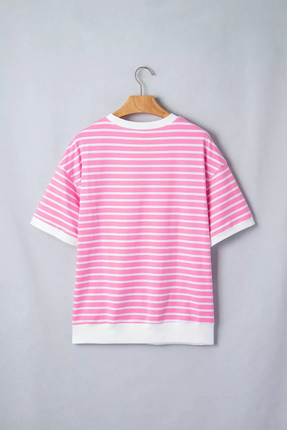 Stripe Round Neck Drop Shoulder Short Sleeve Loose Top