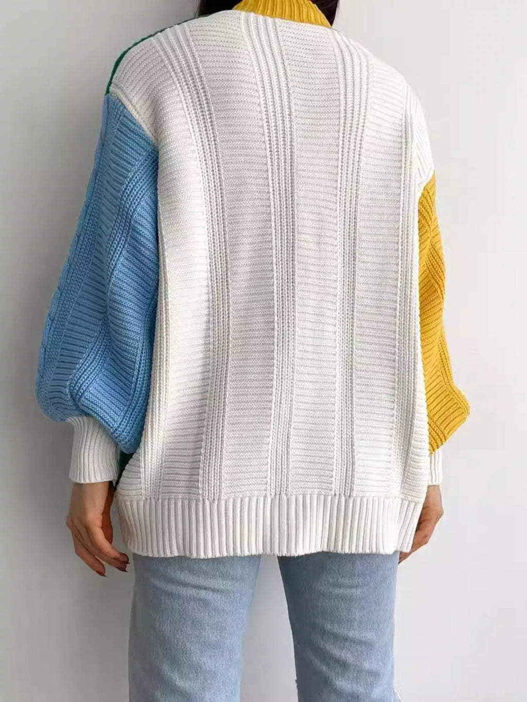 Color Block Button Down Cable-Knit Cardigan