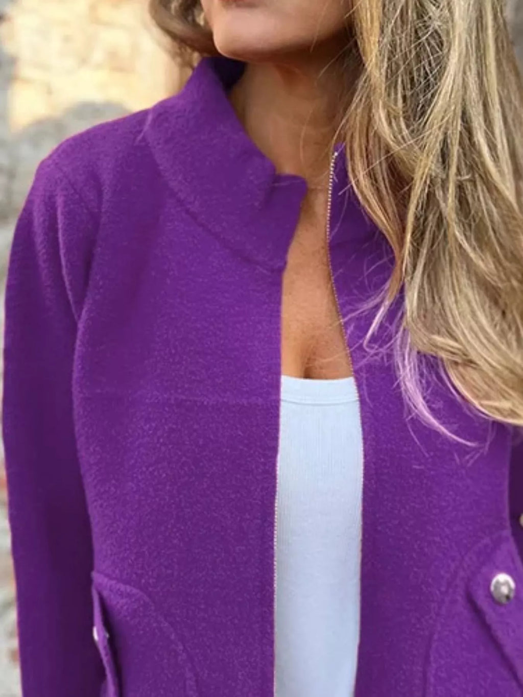 Full Size Textured Knit Zip Up Outerwear Plus Size