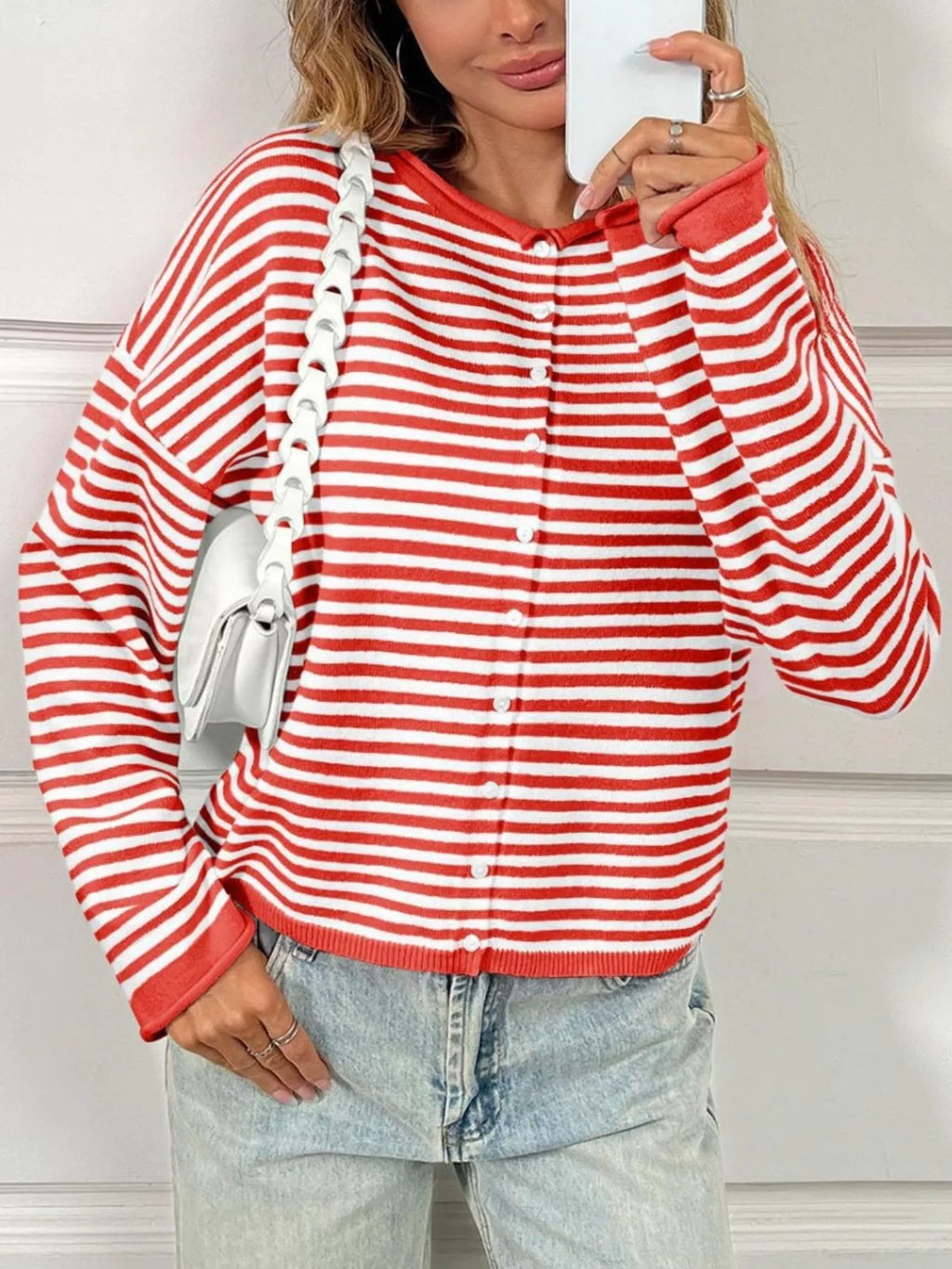Striped Button-Down Knit Cardigan