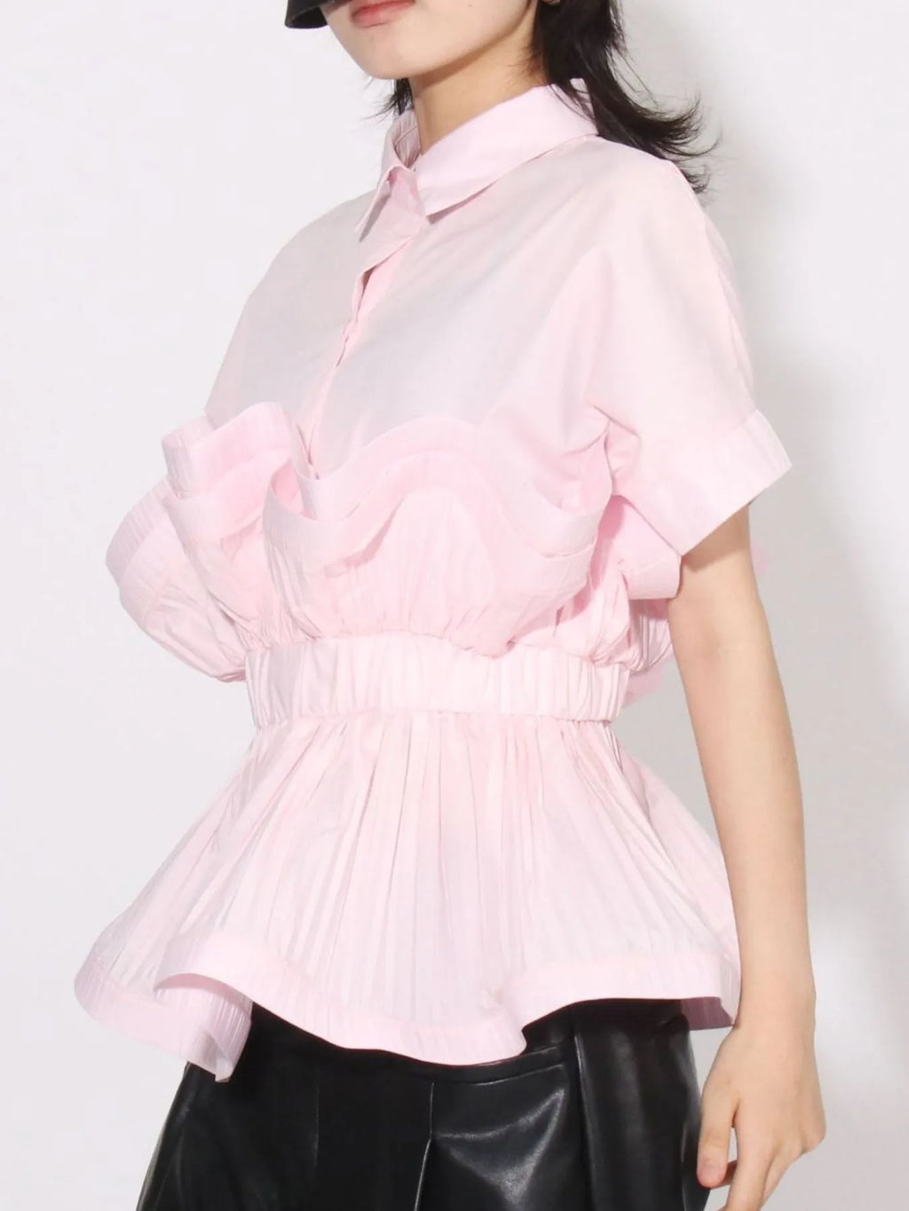 Ruffle Peplum Button-Down Shirt