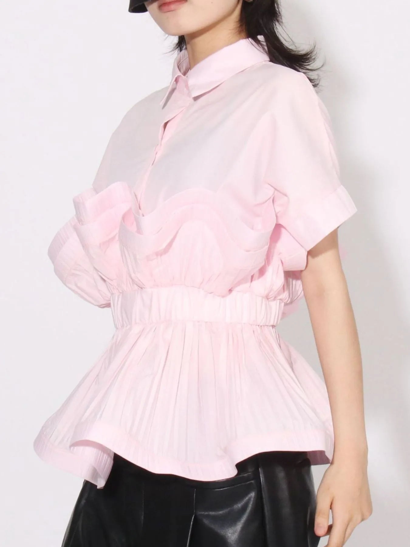 Ruffle Peplum Button-Down Shirt