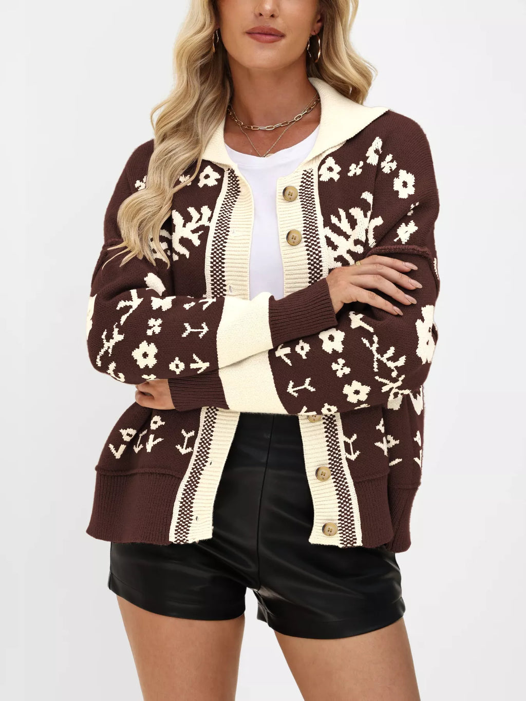 Floral Pattern Button-Down Cardigan