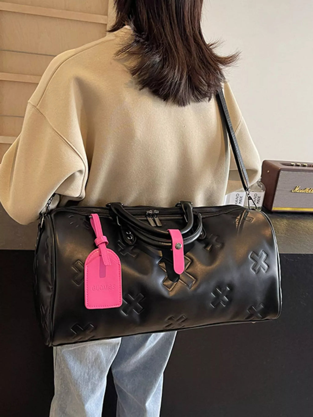 Embossed Cross Pattern Travel Duffel Bag