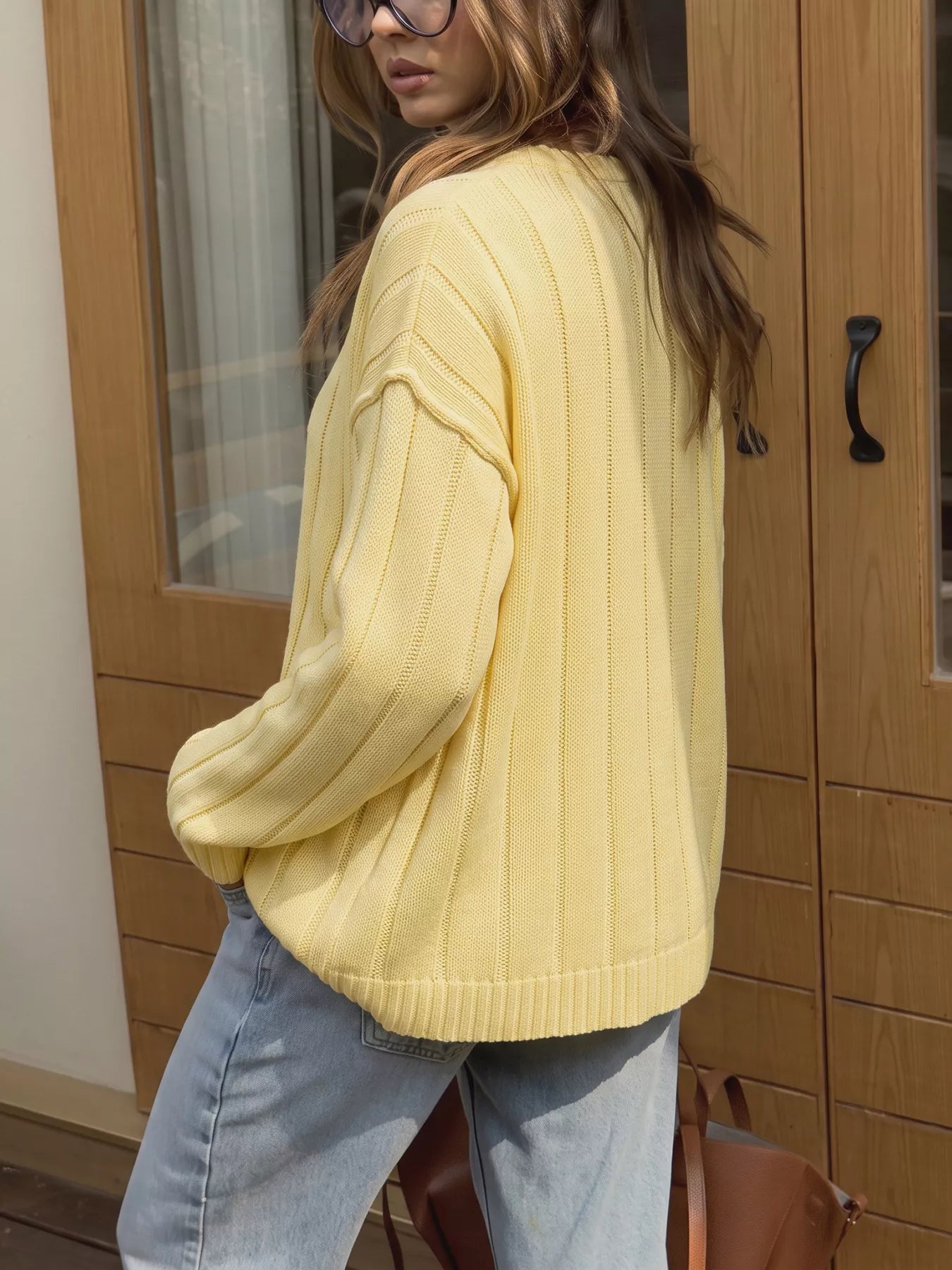 Button Up Dropped Shoulder Cardigan