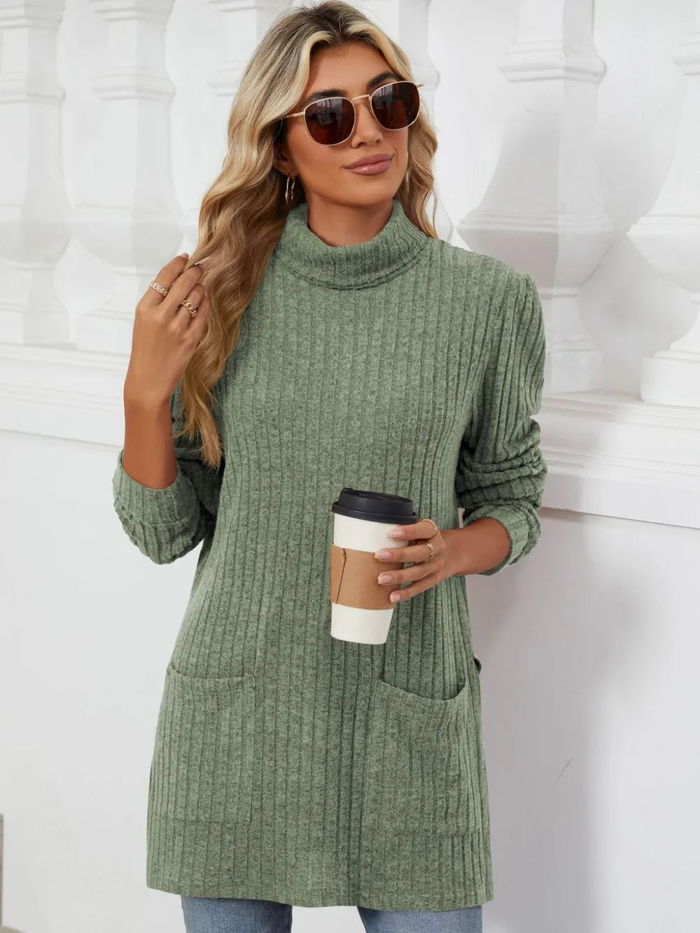 Slit Mock Neck Long Sleeve T-Shirt