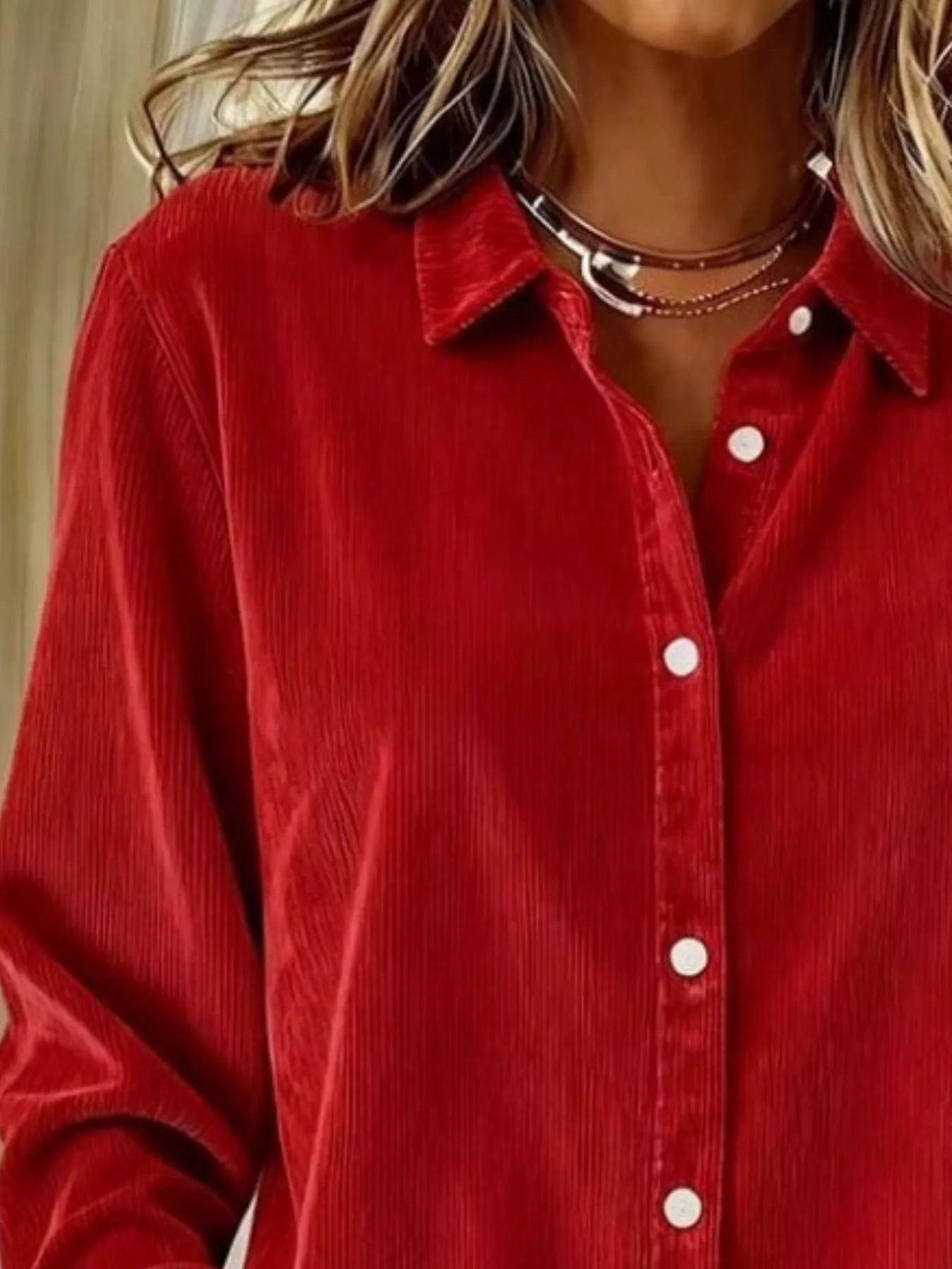 Full Size Corduroy Button-Down Shirt Plus Size