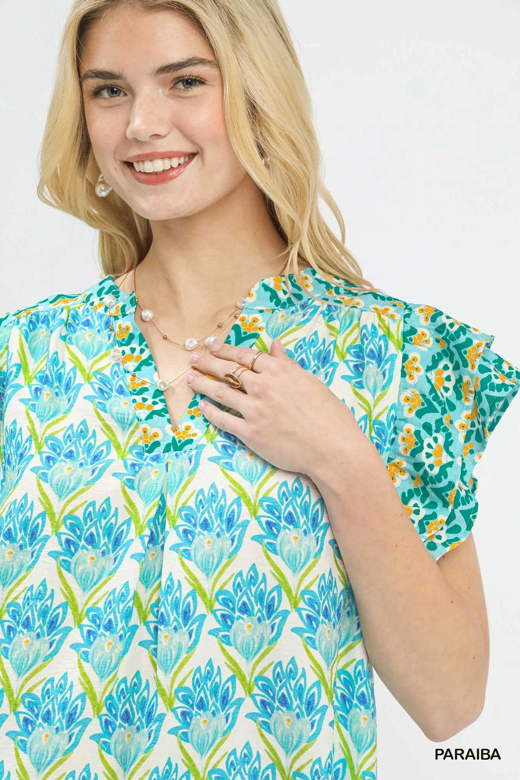 Umgee Double Frill Sleeve Floral Blouse