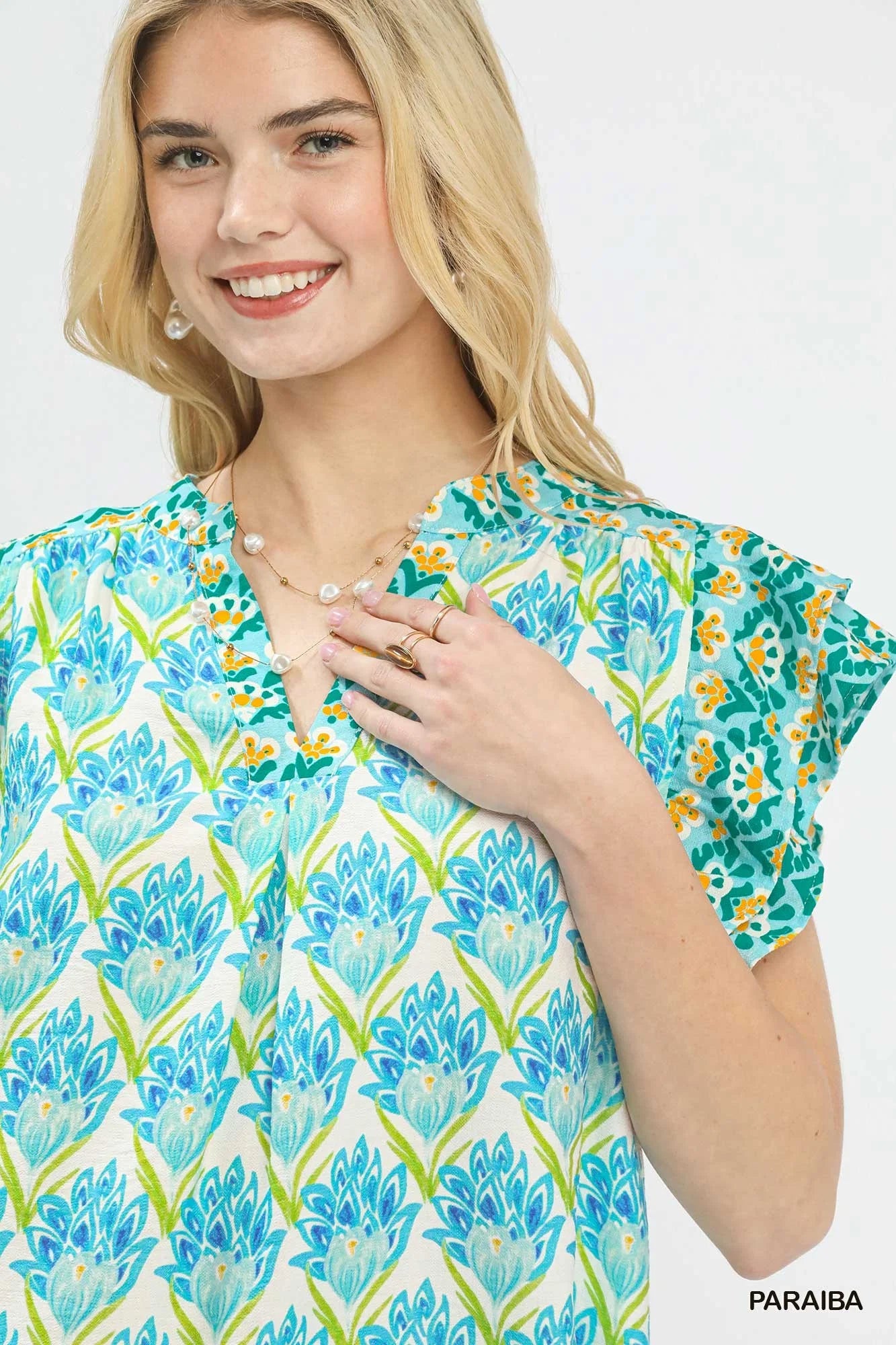Umgee Double Frill Sleeve Floral Blouse