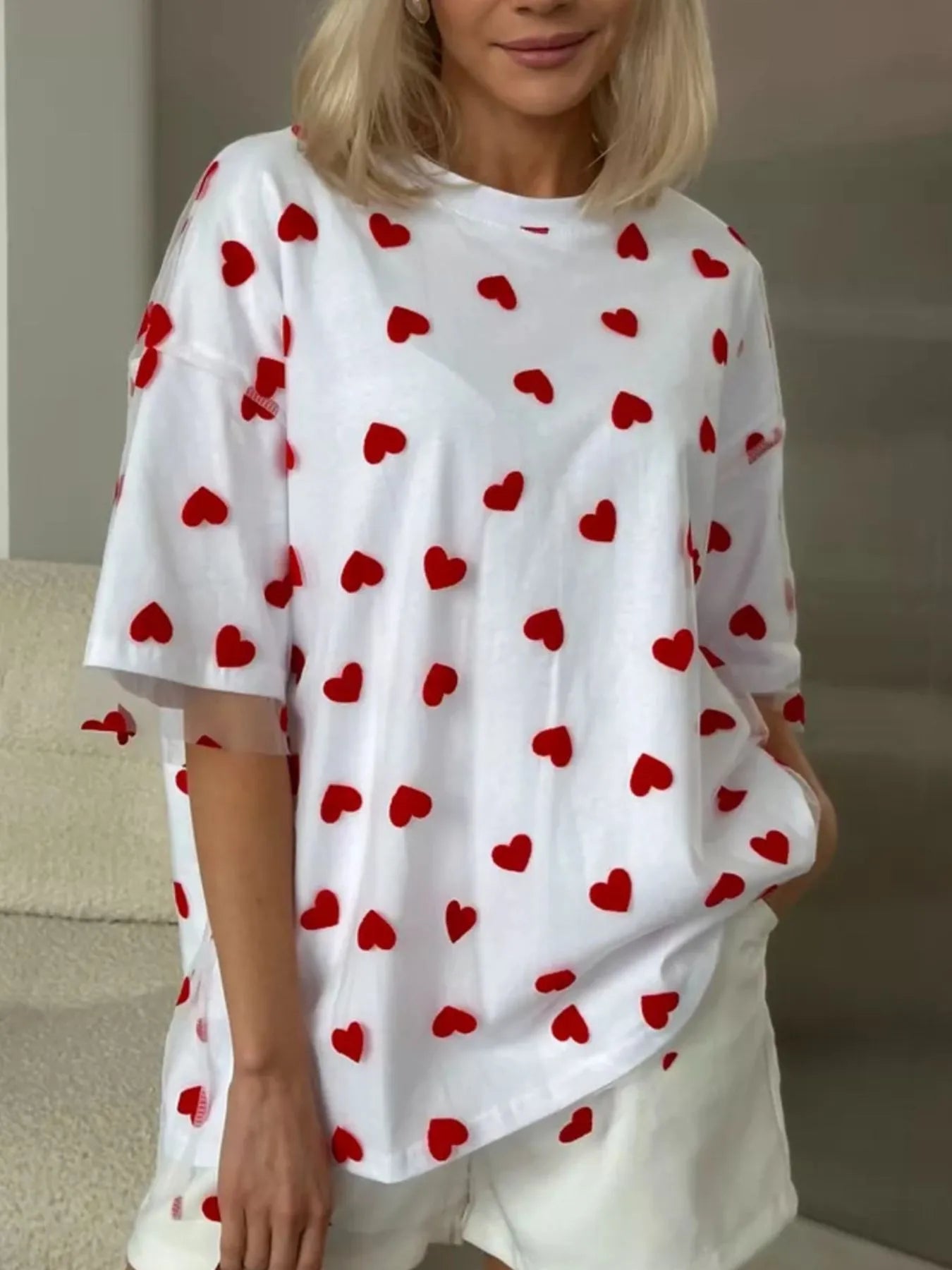 Heart Print Oversized T-Shirt