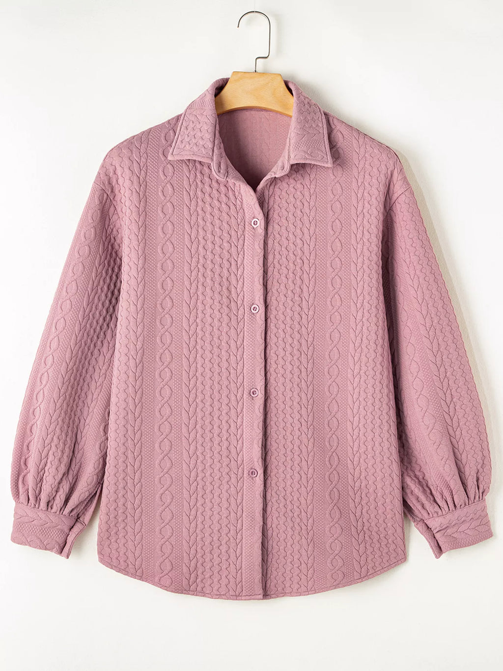 Cable Texture Puff Sleeve Loose Shacket