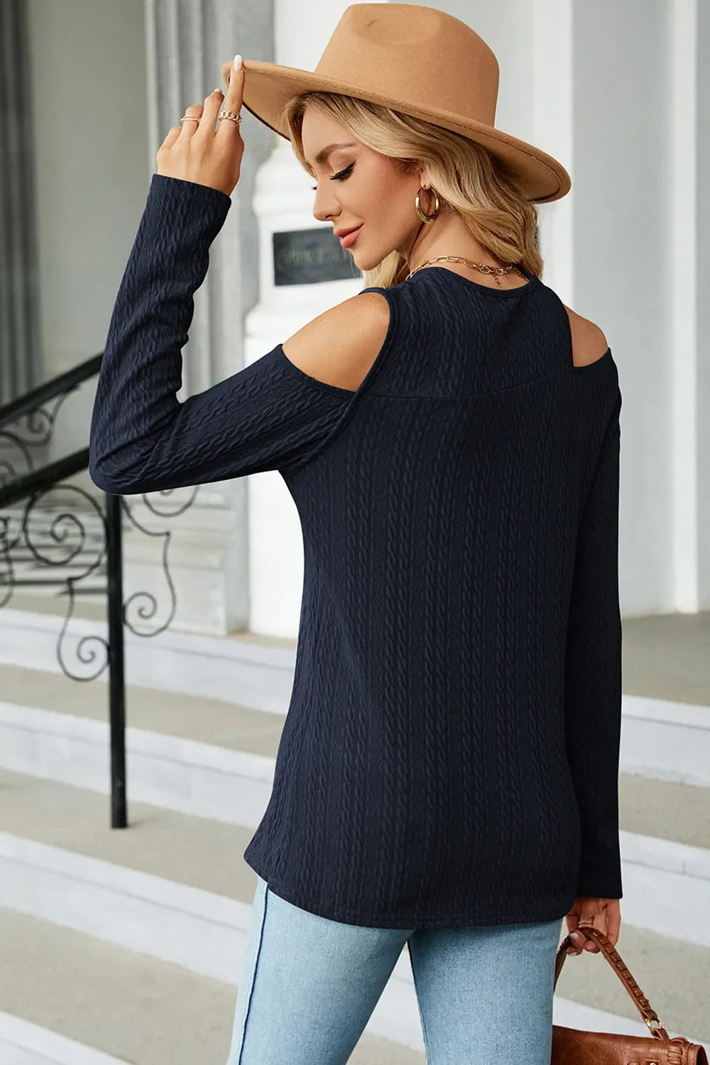 Round Neck Cold Shoulder T-Shirt